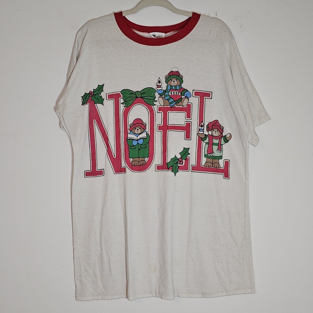 Vintage‎ Bold Spirit Sleep Shirt Womens One Size Chirstmas Noel Teddy Bears SS